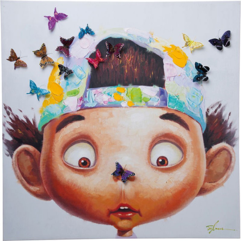 Picture Touched Boy with Butterflys 100x100cm